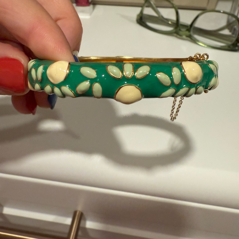 Green and Cream Floral Bangle Bracelet